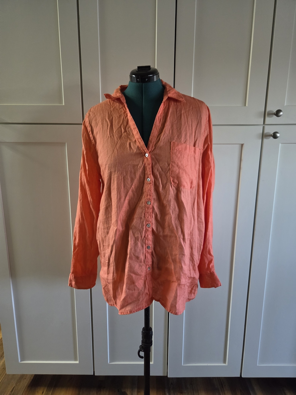 Coral Button-Front Linen Shirt Size XL By Sigrid Olsen
